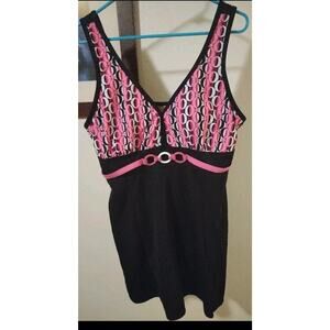 Inches Off Plus Size 1x 16/18 Pink and Black O Pattern Swim Dress One Piece Swim